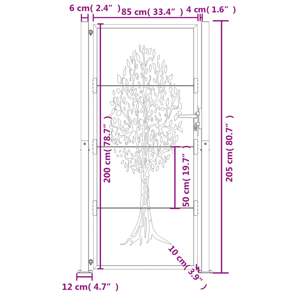 Garden Gate Anthracite 105x205 cm Steel Tree Design
