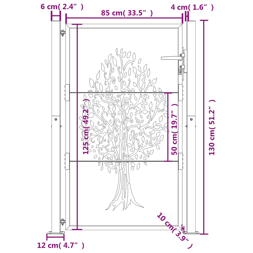 Garden Gate 105x130 cm Corten Steel Tree Design