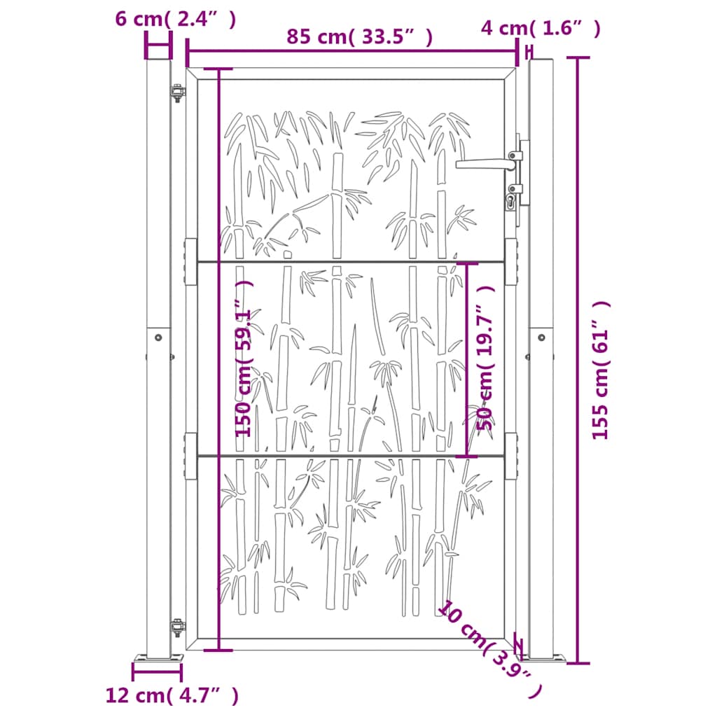 Garden Gate 105x155 cm Corten Steel Bamboo Design