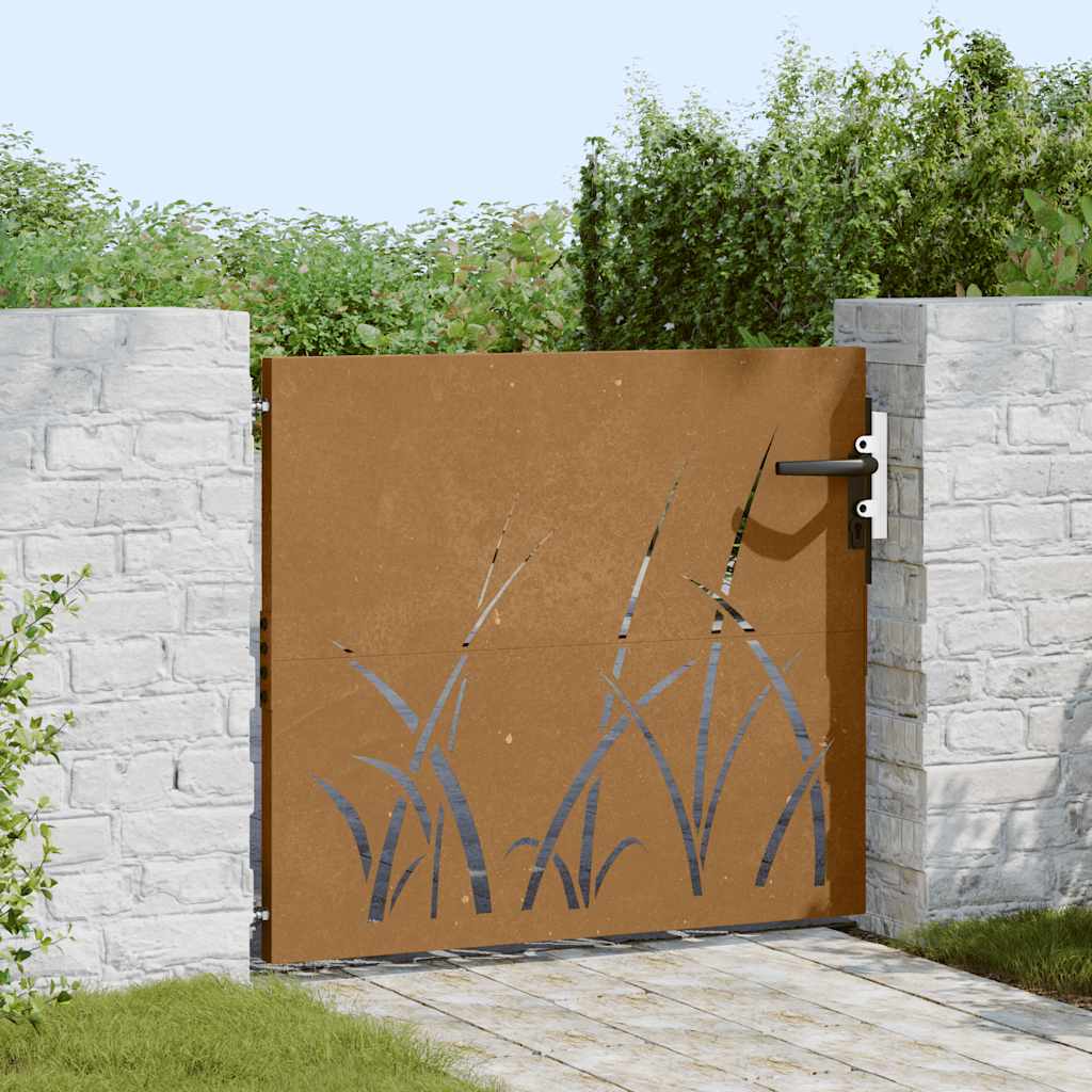 Garden Gate 85x100 cm Corten Steel Grass Design