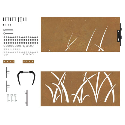 Garden Gate 85x100 cm Corten Steel Grass Design