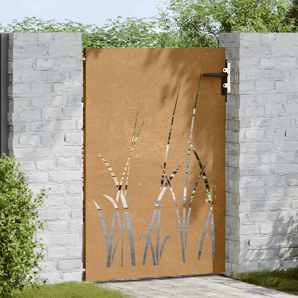 Garden Gate 85x125 cm Corten Steel Grass Design