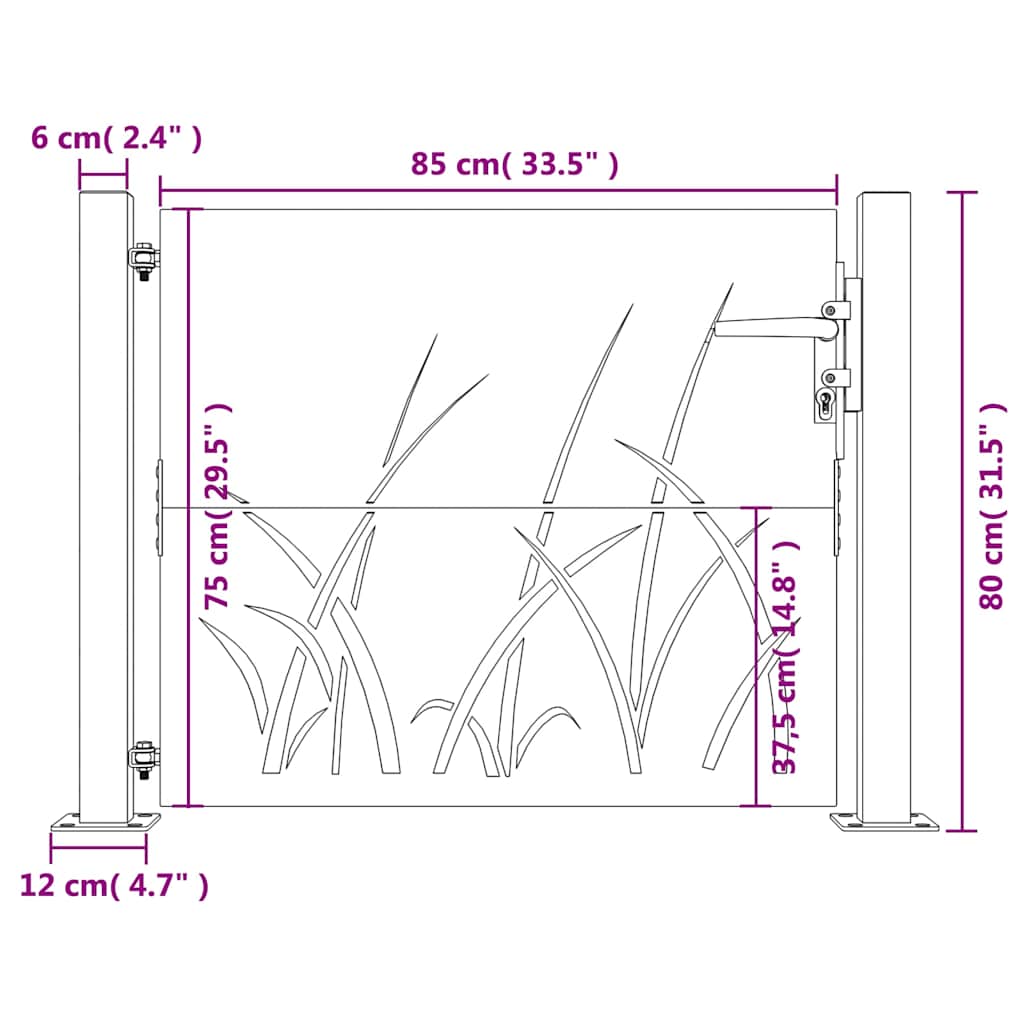 Garden Gate 105x80 cm Corten Steel Grass Design