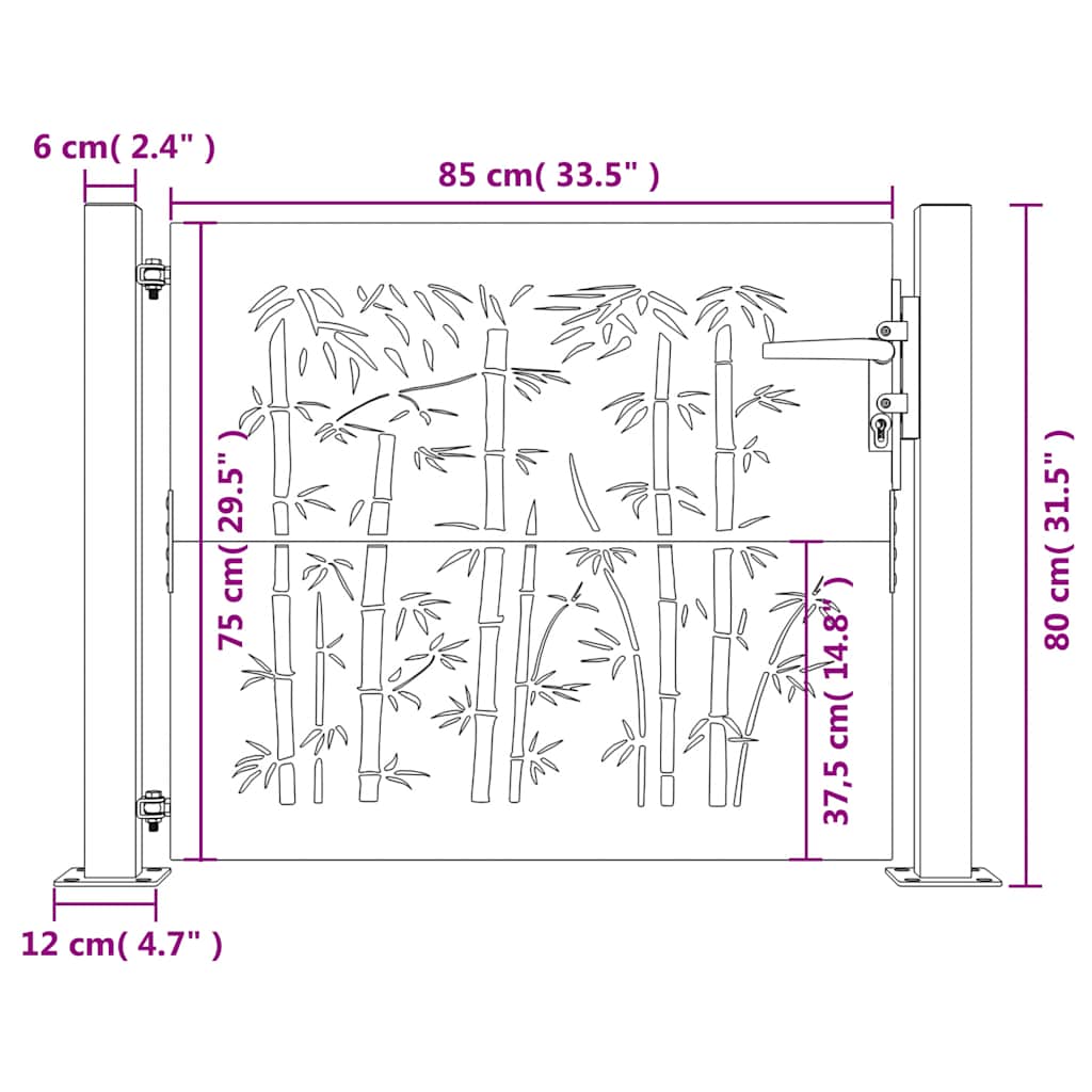 Garden Gate 105x80 cm Corten Steel Bamboo Design