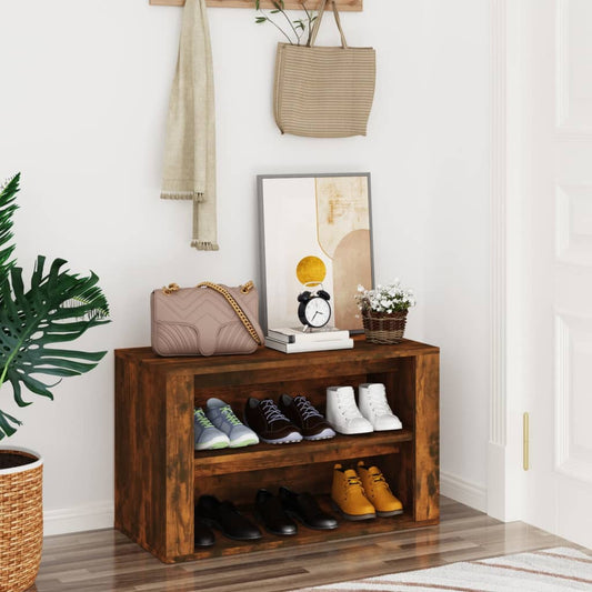 Shoe Rack Smoked Oak 75x35x45 cm Engineered Wood