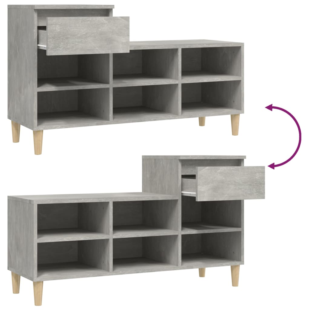 Shoe Cabinet Concrete Grey 102x36x60 cm Engineered Wood