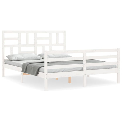 Bed Frame without Mattress White King Size Solid Wood