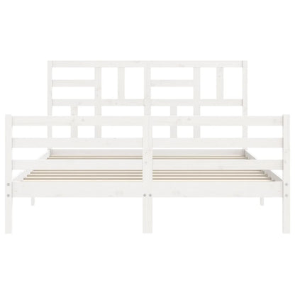 Bed Frame without Mattress White King Size Solid Wood