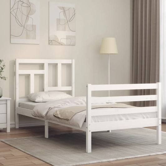 Bed Frame without Mattress White Single Solid Wood