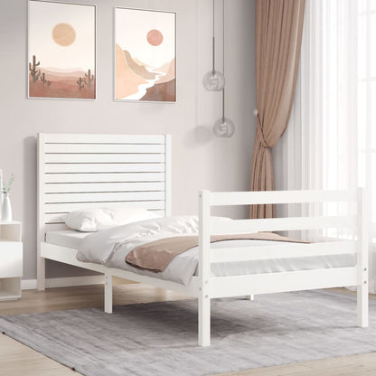 Bed Frame without Mattress White Single Solid Wood