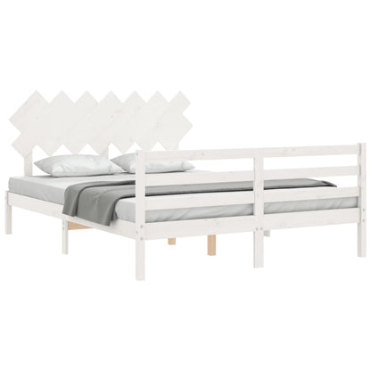 Bed Frame without Mattress White King Size Solid Wood