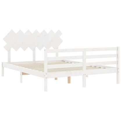 Bed Frame without Mattress White King Size Solid Wood