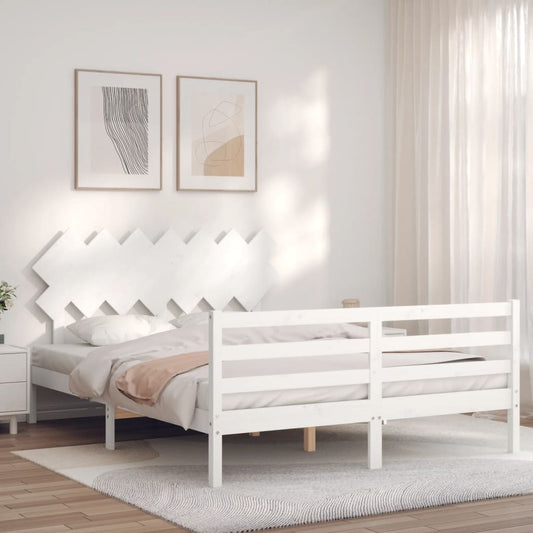Bed Frame without Mattress White King Size Solid Wood