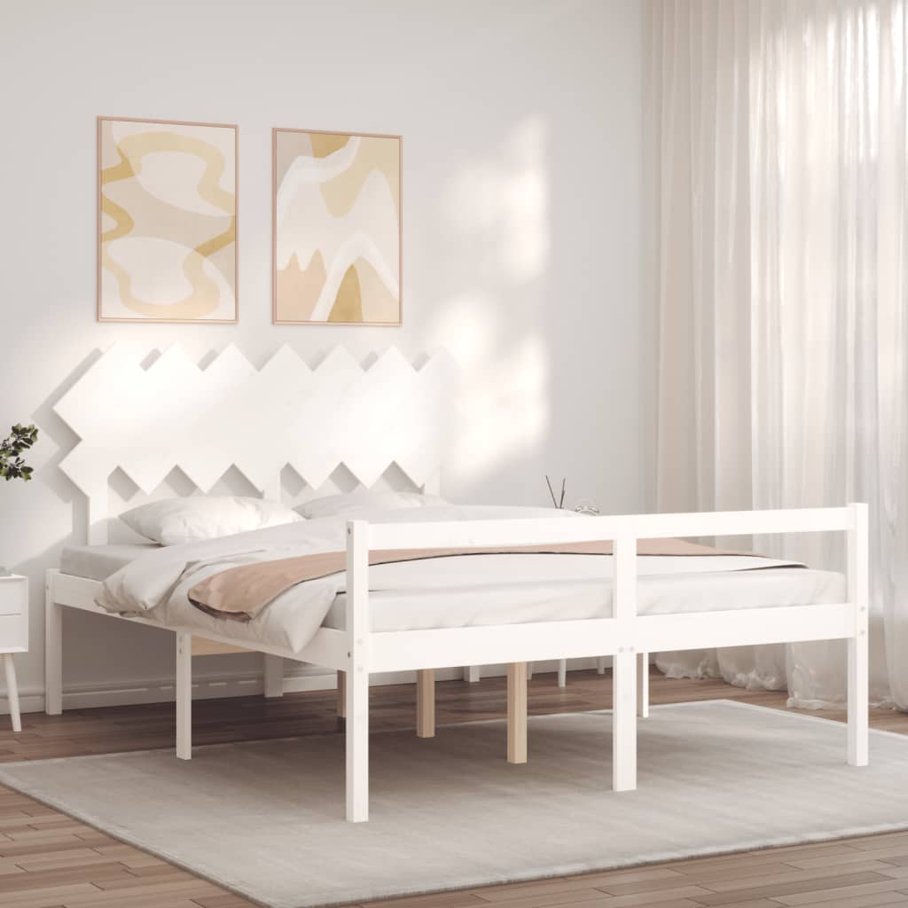 Senior Bed without Mattress White King Size Solid Wood