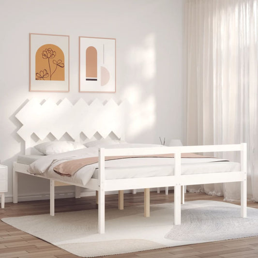 Senior Bed without Mattress White King Size Solid Wood