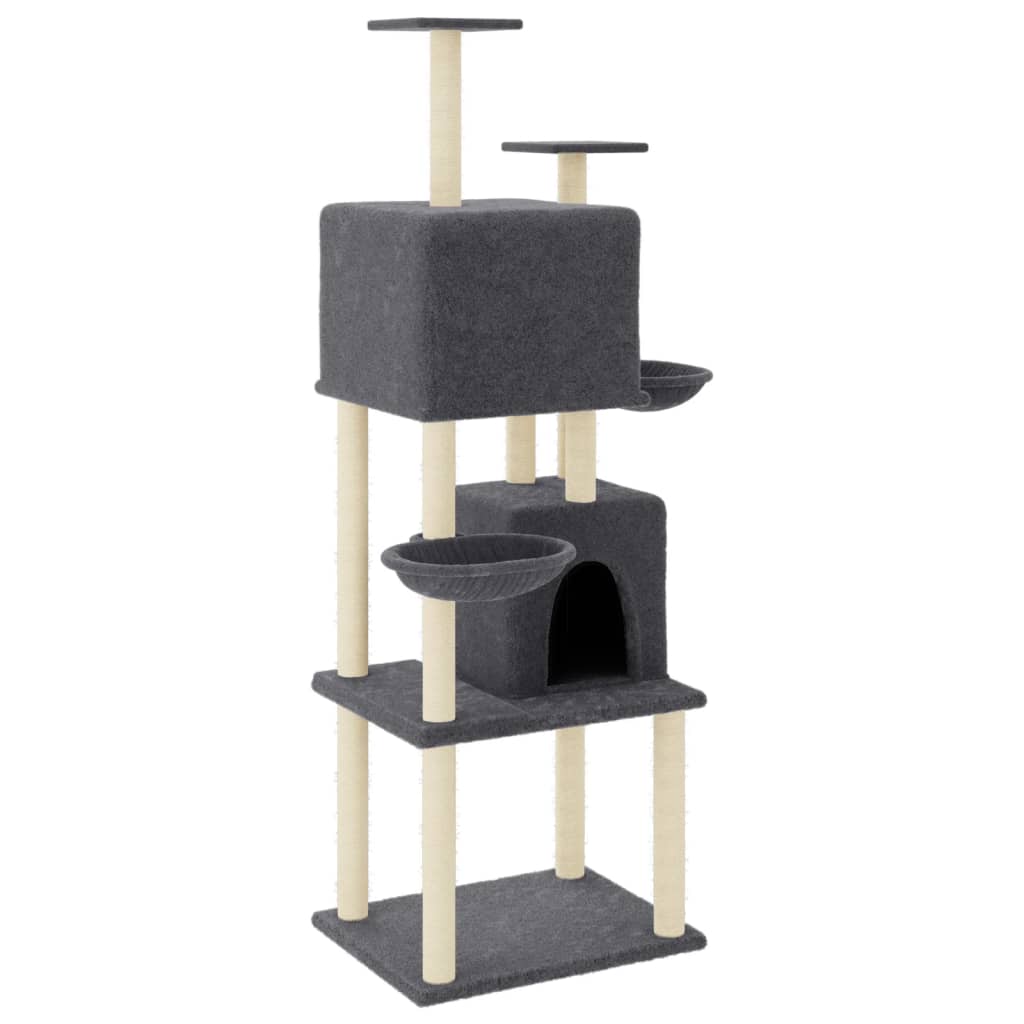 Cat Tree with Sisal Scratching Posts Dark Grey 180 cm