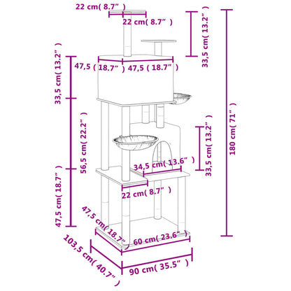 Cat Tree with Sisal Scratching Posts Dark Grey 180 cm
