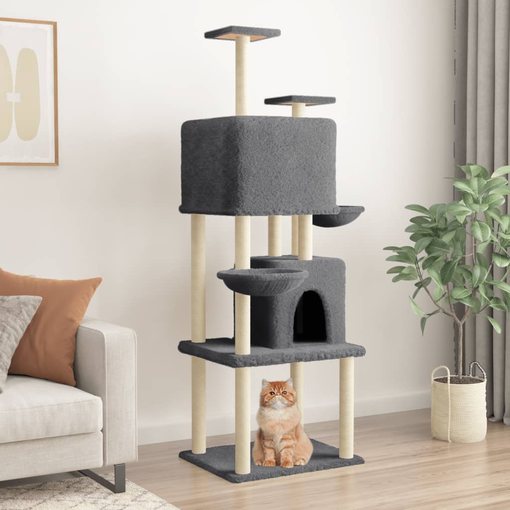 Cat Tree with Sisal Scratching Posts Dark Grey 180 cm