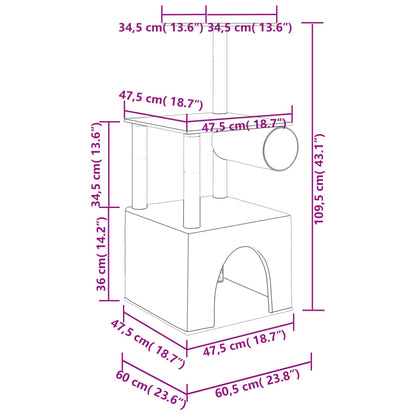 Cat Tree with Sisal Scratching Posts Light Grey 109.5 cm