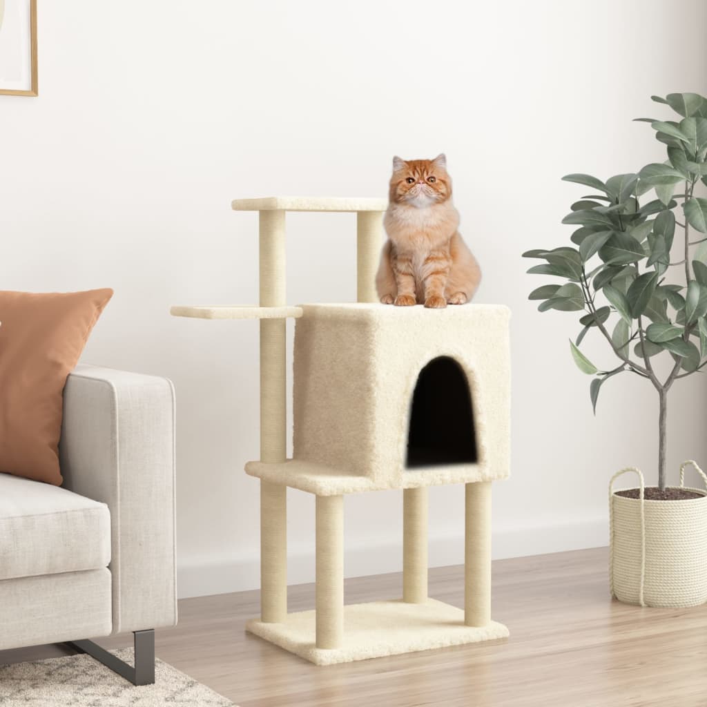 Cat Tree with Sisal Scratching Posts Cream 97 cm