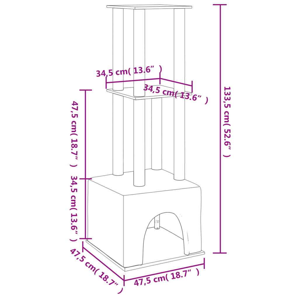 Cat Tree with Sisal Scratching Posts Dark Grey 133.5 cm