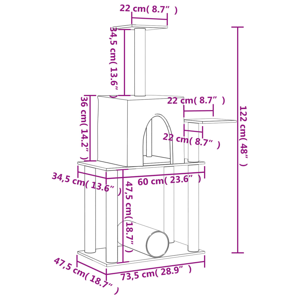 Cat Tree with Sisal Scratching Posts Dark Grey 122 cm