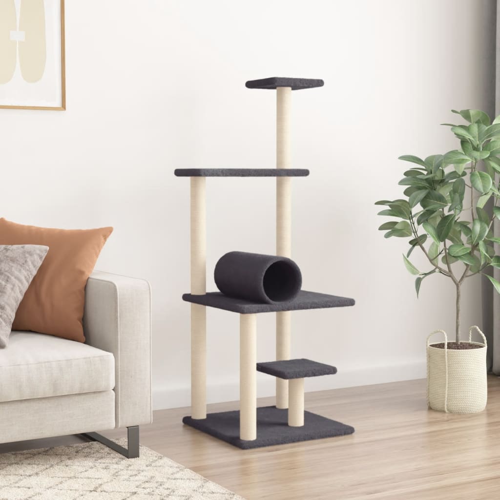 Cat Tree with Sisal Scratching Posts Dark Grey 136 cm