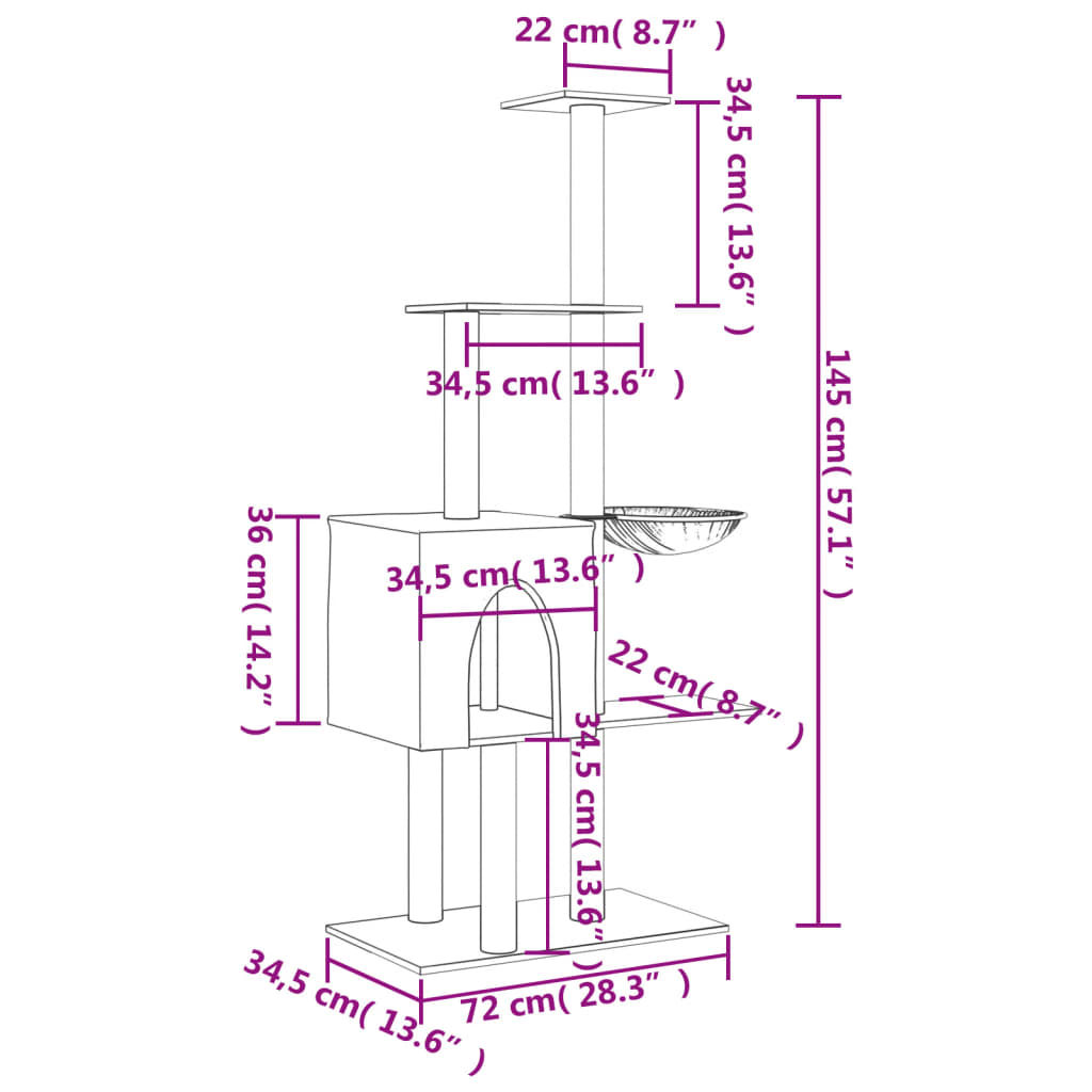 Cat Tree with Sisal Scratching Posts Cream 145 cm