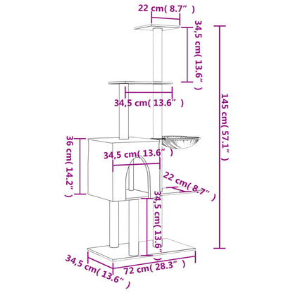 Cat Tree with Sisal Scratching Posts Light Grey 145 cm