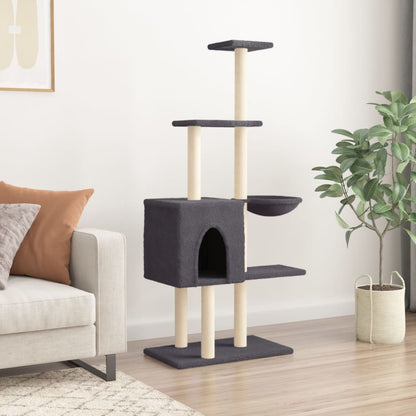 Cat Tree with Sisal Scratching Posts Dark Grey 145 cm