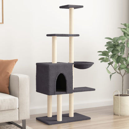 Cat Tree with Sisal Scratching Posts Dark Grey 145 cm