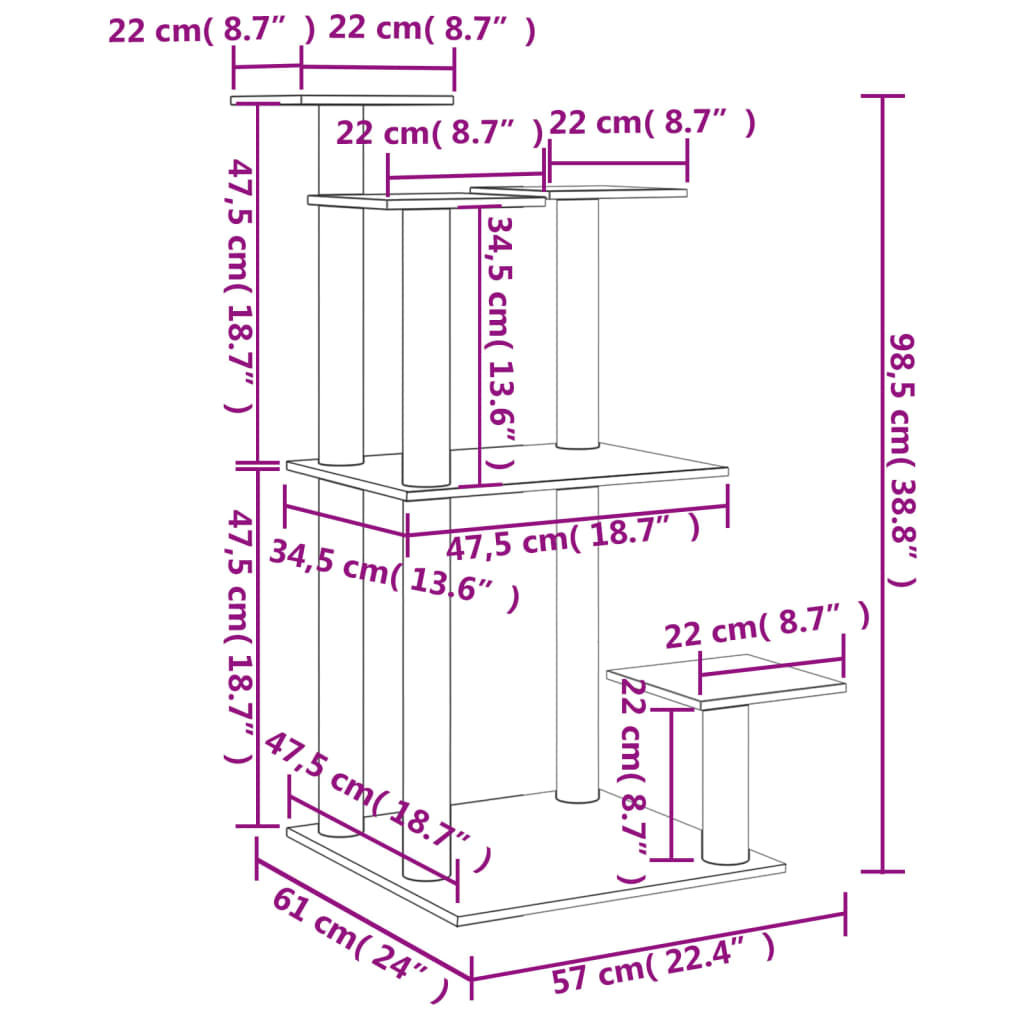 Cat Scratching Posts with Platforms Light Grey 98.5 cm