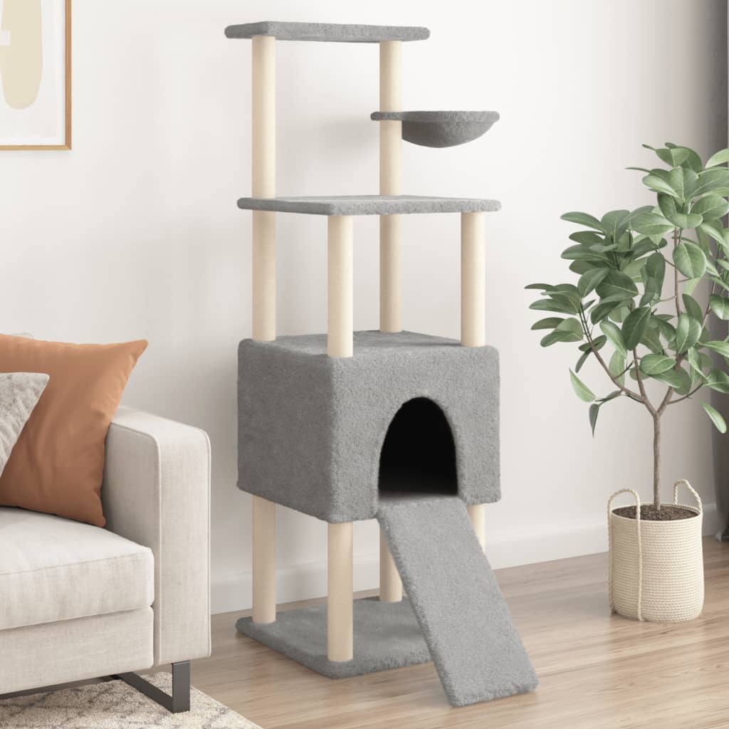 Cat Tree with Sisal Scratching Posts Light Grey 153 cm