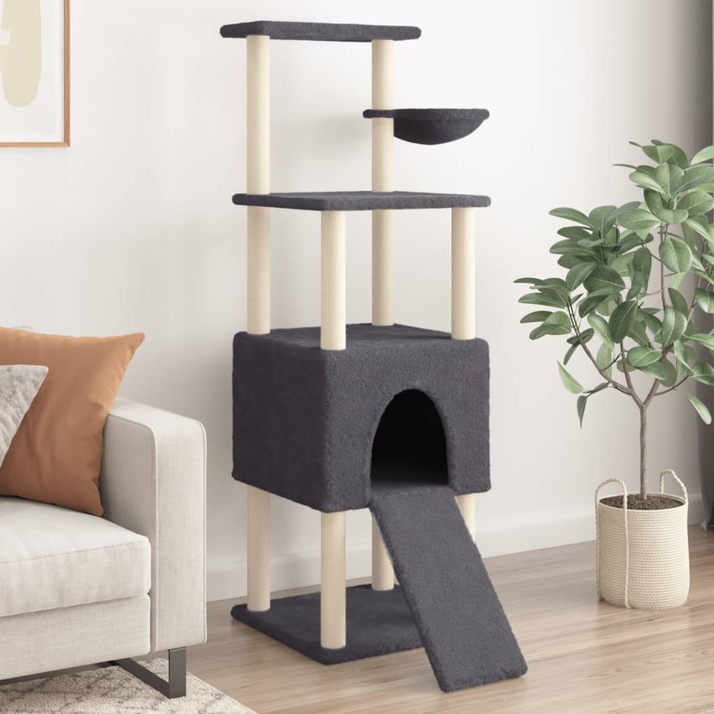 Cat Tree with Sisal Scratching Posts Dark Grey 153 cm