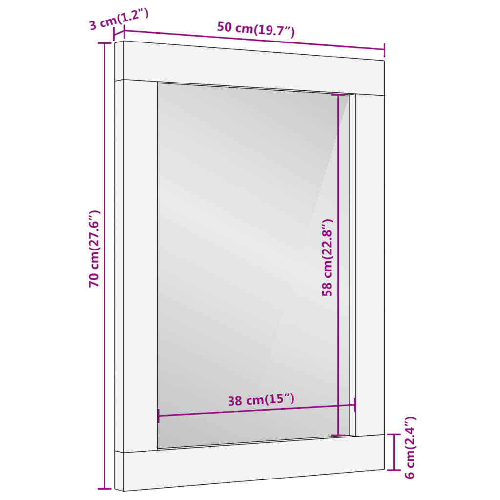 Bathroom Mirror Brown 50x70x3 cm Solid Wood Mango and Glass