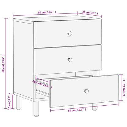 Bedside Cabinet Black 50x33x60 cm Solid Wood Mango