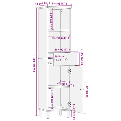 Bathroom Cabinet Black 38x33x160 cm Solid Wood Mango