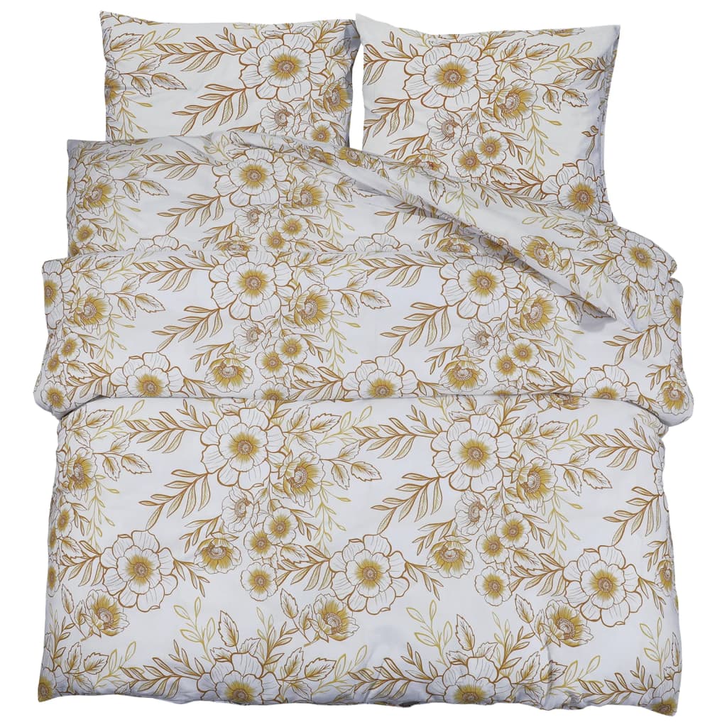 Duvet Cover Set White and Brown 220x240 cm Cotton