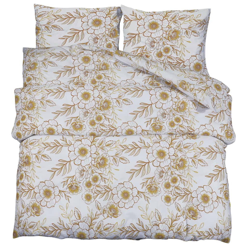 Duvet Cover Set White and Brown 155x220 cm Cotton