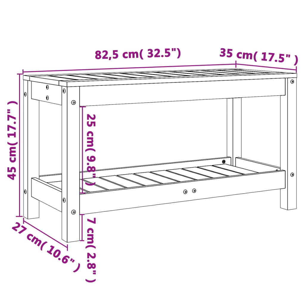 Garden Bench White 82.5x35x45 cm Solid Wood Pine
