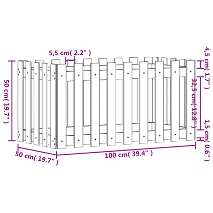 Garden Raised Bed with Fence Design Black 100x50x50 cm Solid Wood Pine