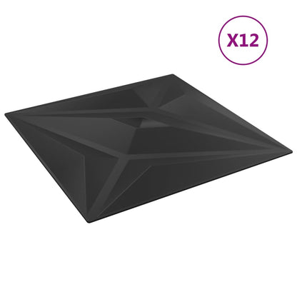 Wall Panels 12 pcs Black 50x50 cm XPS 3 m² Star