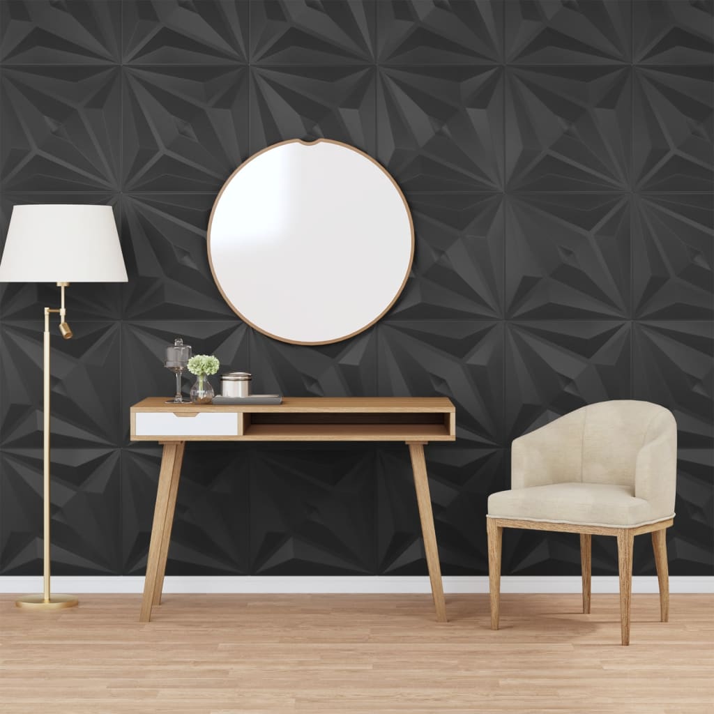 Wall Panels 12 pcs Black 50x50 cm XPS 3 m² Star