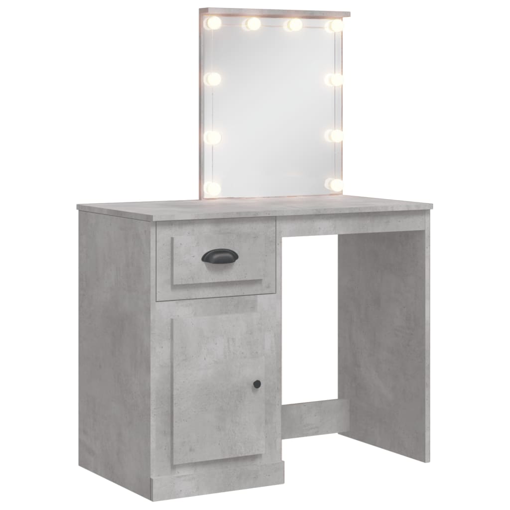 Dressing Table with LED Lights Concrete Grey 90x42x132.5 cm