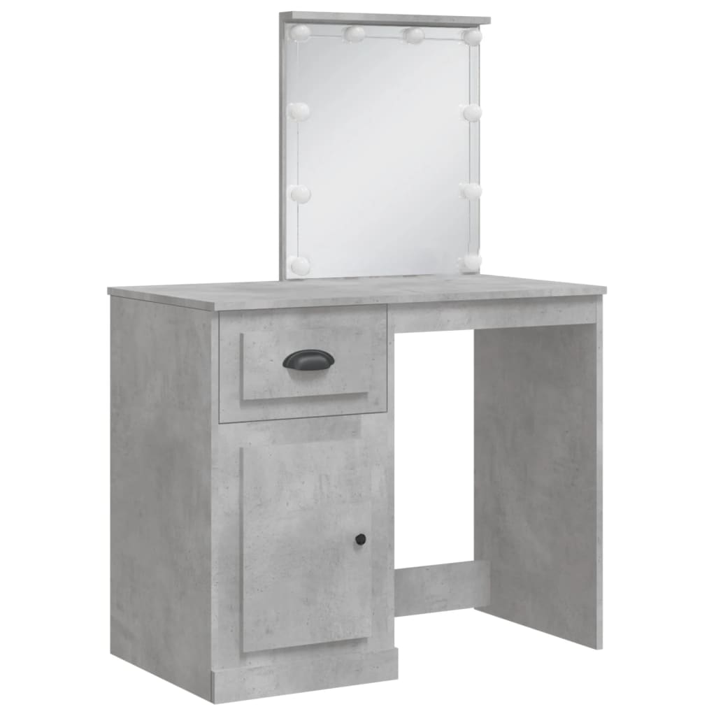 Dressing Table with LED Lights Concrete Grey 90x42x132.5 cm