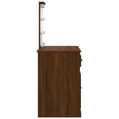 Dressing Table with LED Lights Brown Oak 90x42x132.5 cm