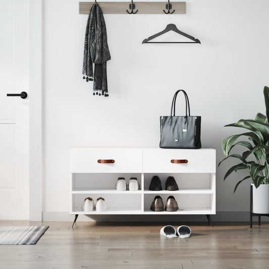 Shoe Bench High Gloss White 102x35x55 cm Engineered Wood