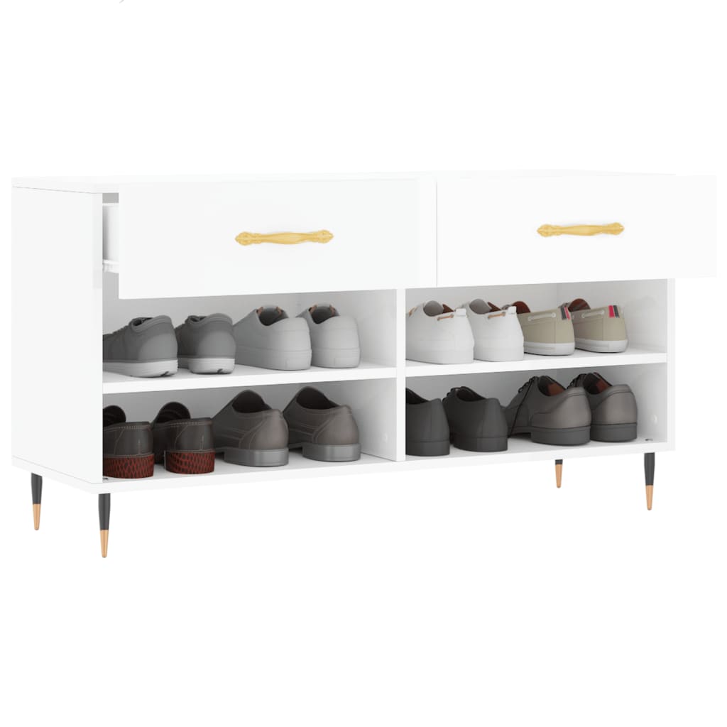 Shoe Bench High Gloss White 102x35x55 cm Engineered Wood