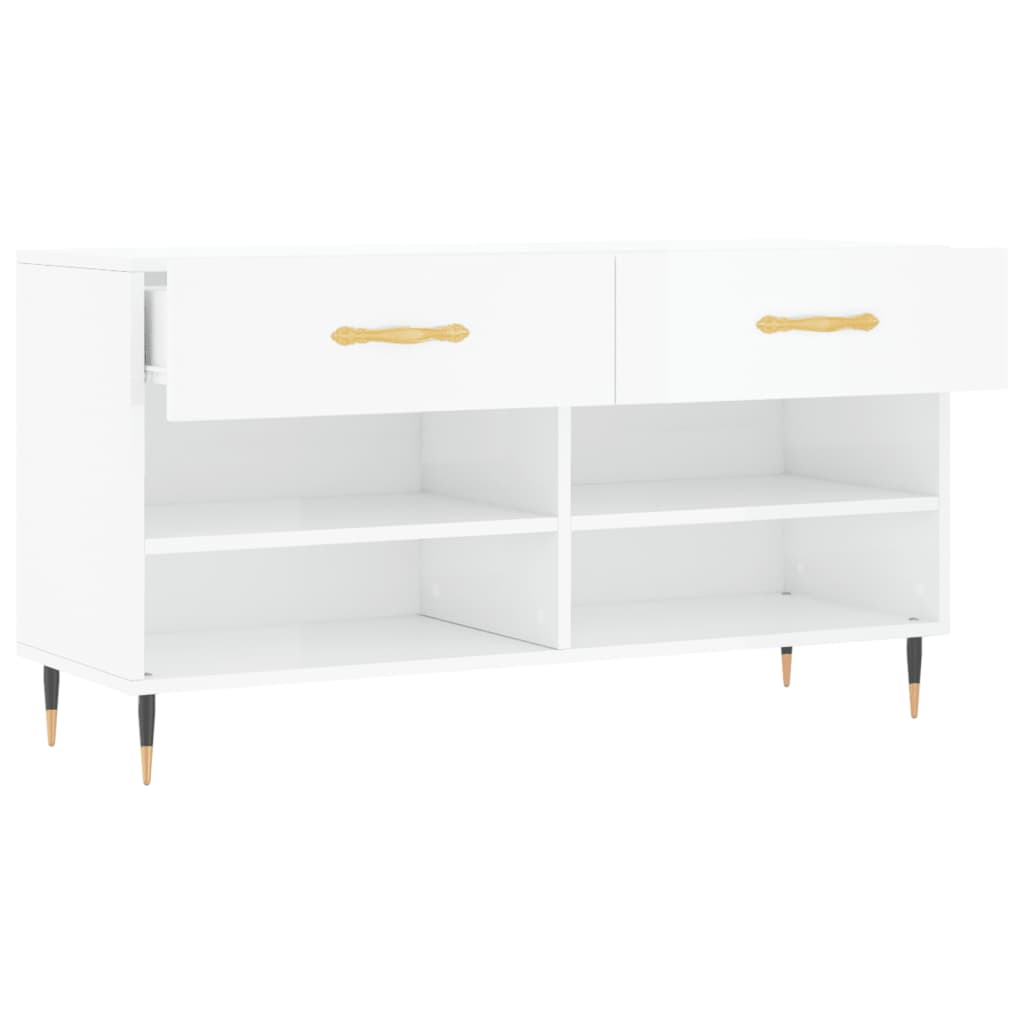 Shoe Bench High Gloss White 102x35x55 cm Engineered Wood