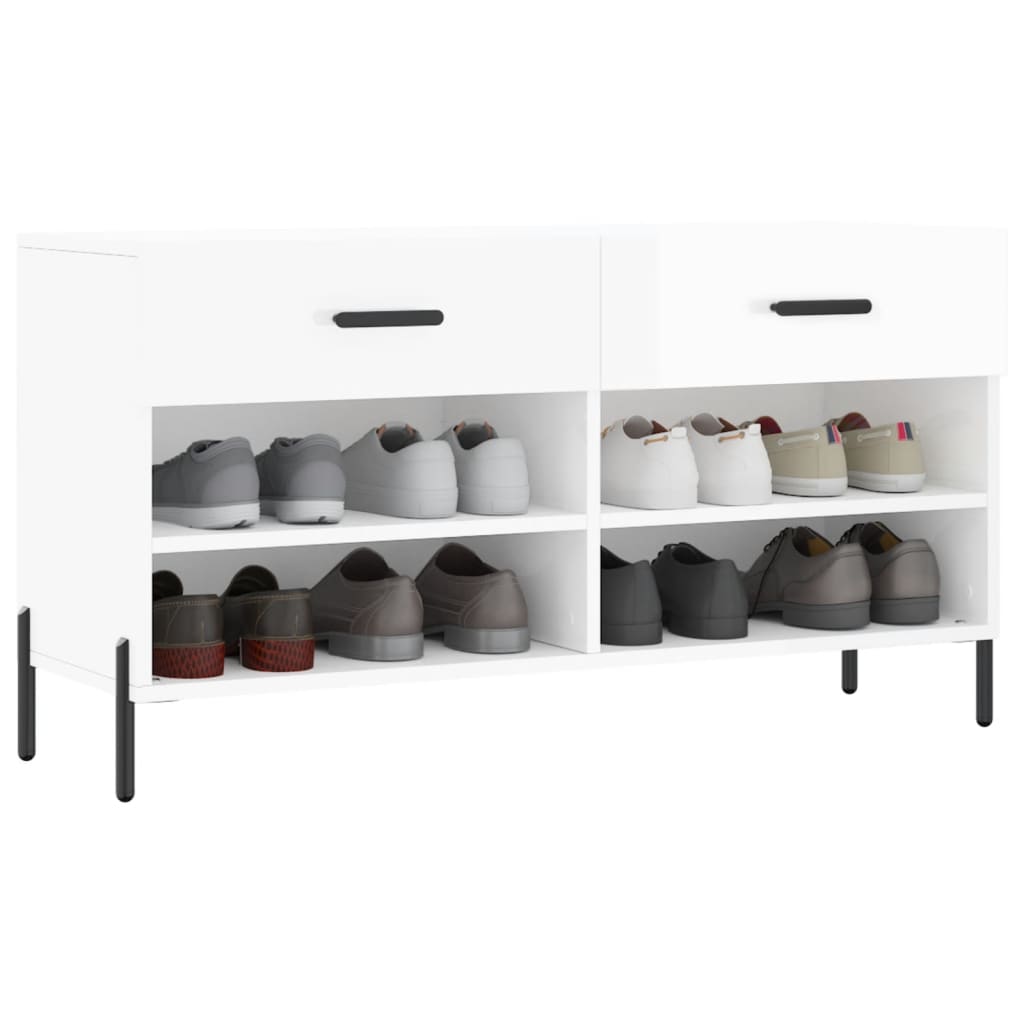 Shoe Bench High Gloss White 102x35x55 cm Engineered Wood